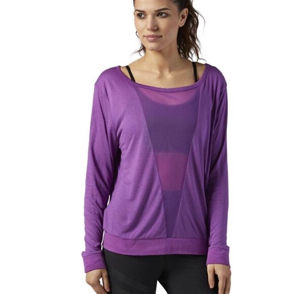 Reebok Tops - NEW Reebok Purple Top With Deep V Mesh